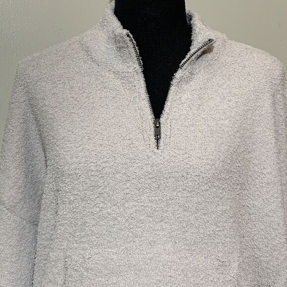 RDI Women’s NWOT Half Zip Pullover Fuzzy Long Sleeve Kangaroo Pocket Gray Large - Picture 3 of 5